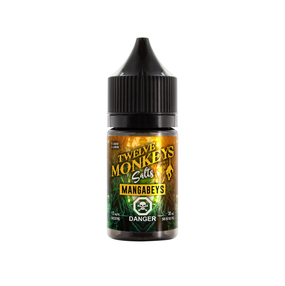 A 30ml bottle of Mangabeys SALTS by Twelve Monkeys E-Liquid