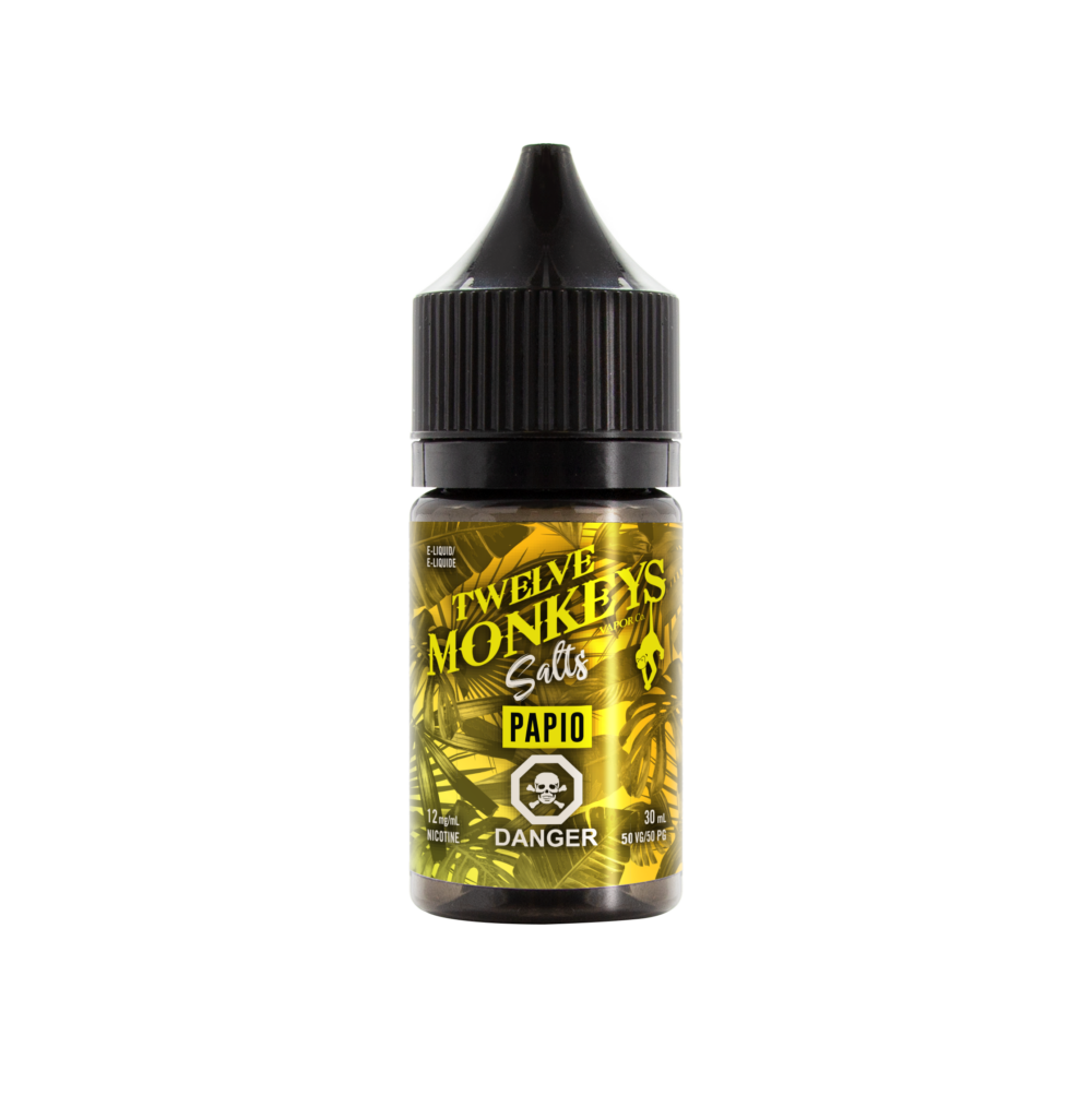 A 30mL bottle of Papio SALTS Twelve Monkeys E-Liquid