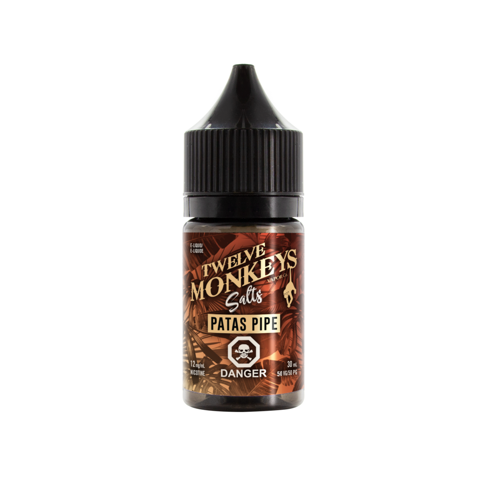 A 30mL bottle of a rich Pata's Pipe SALTS Twelve Monkeys E-Liquid