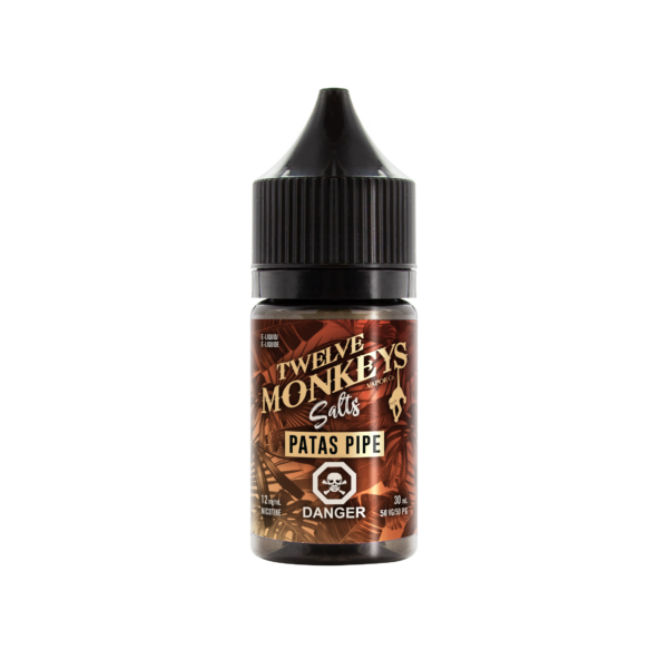 A 30mL bottle of a rich Pata's Pipe SALTS Twelve Monkeys E-Liquid