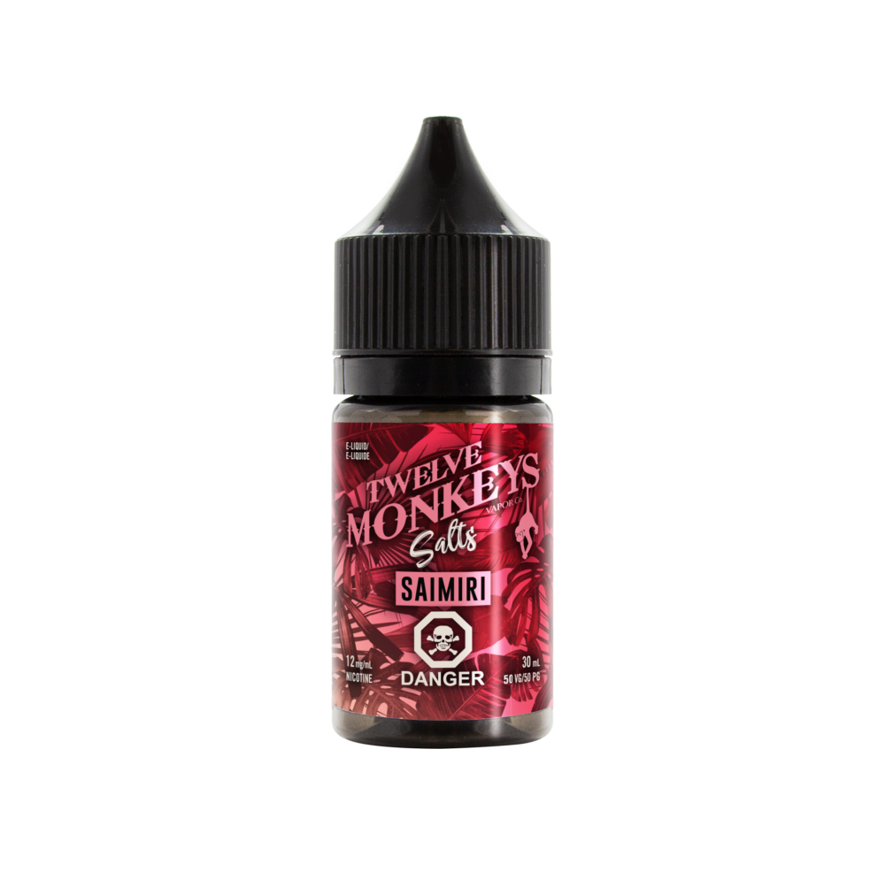 A 30mL bottle of Saimiri SALT E-Liquid by Twelve Monkeys