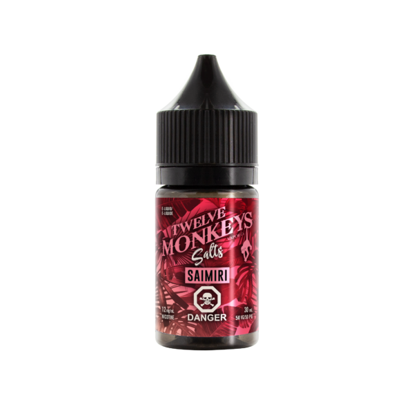 A 30mL bottle of Saimiri SALT E-Liquid by Twelve Monkeys