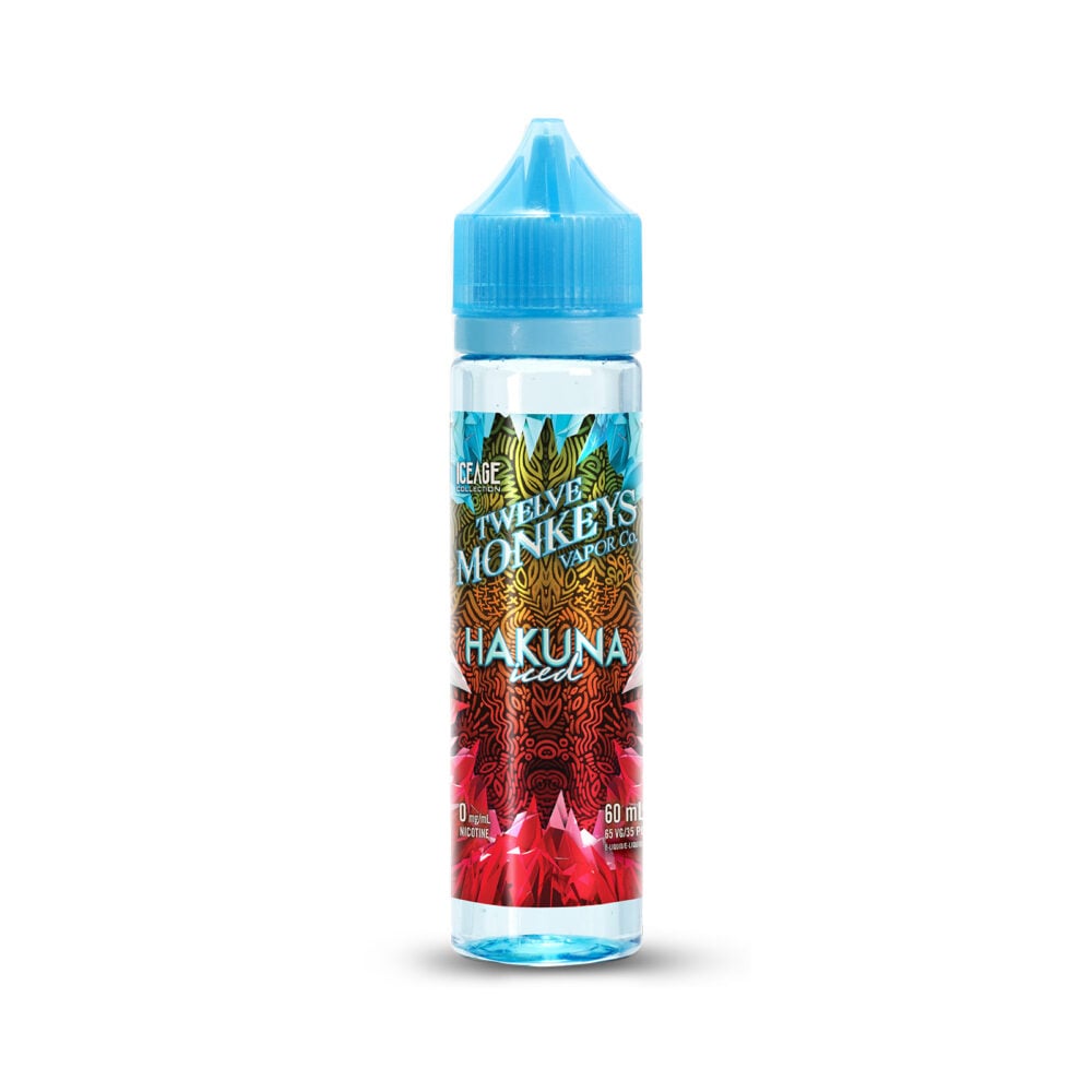 A 60mL bottle of Hakuna Iced Twelve Monkeys E-Liquid