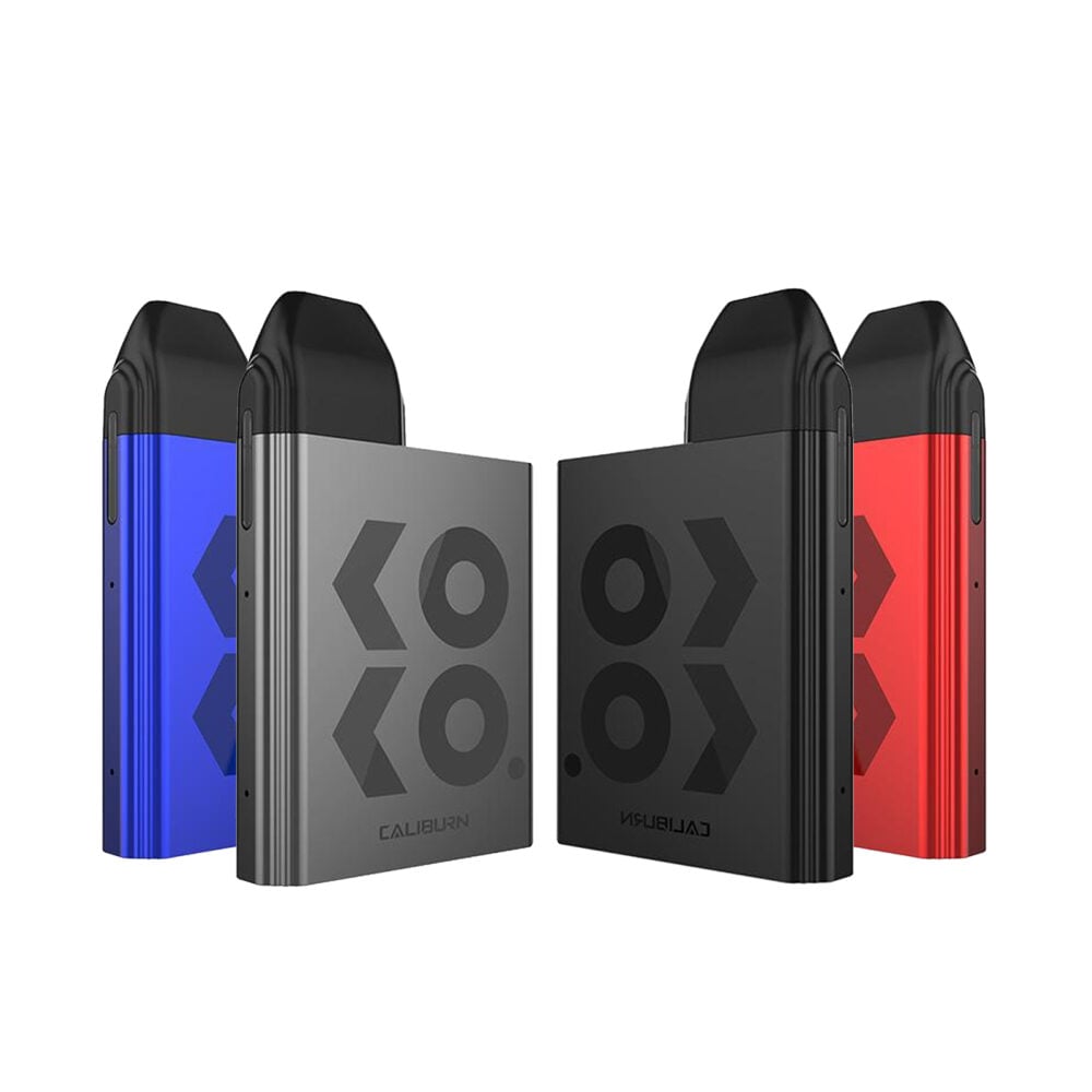 Blue, Red, Grey and Black versions of the UWELL Caliburn KOKO Pod Vape System