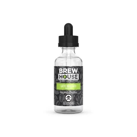 A 60mL bottle of the rich espresso flavored e-liquid called Latte Bruciato by Brew House