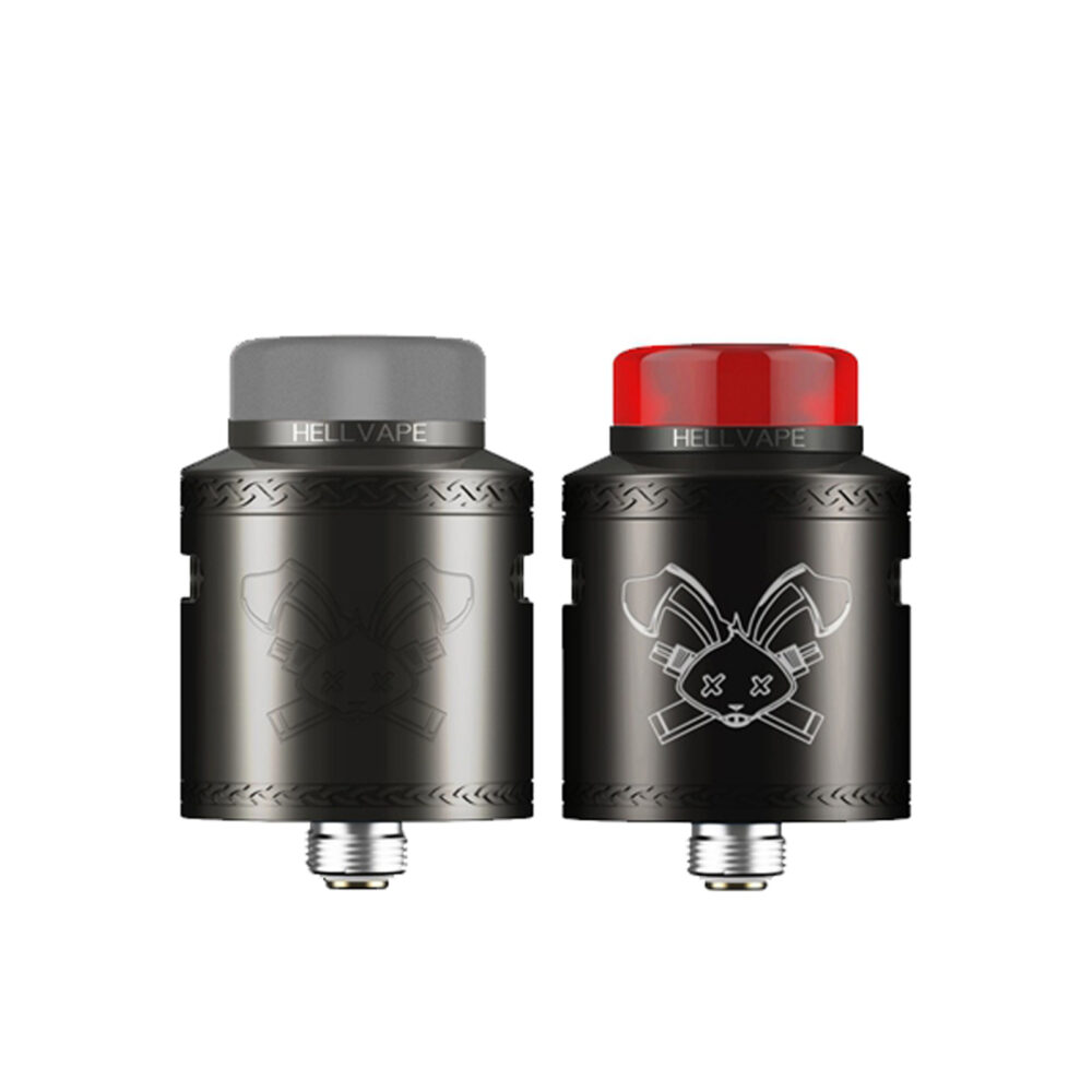 Black and Gun Metal versions of the Dead Rabbit V2 RDA by Hellvape