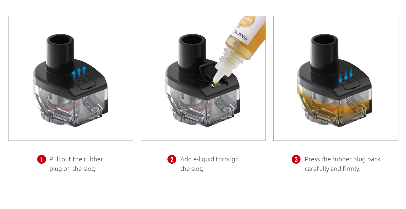 An illustration of how to refill e-liquid on the SMOK RPM80 Pod Mod