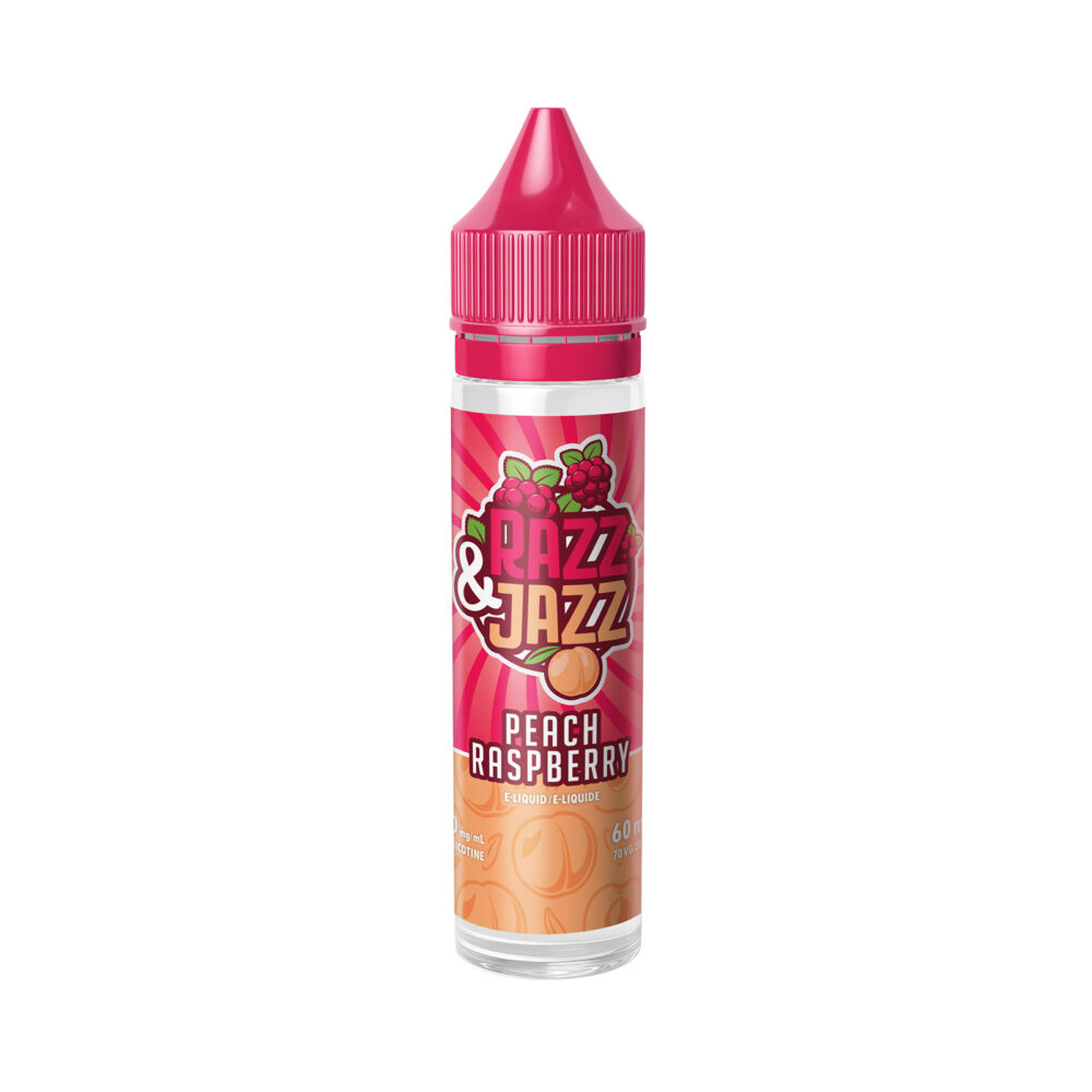 60ML bottle of Peach Raspberry by Razz & Jazz E-Liquid