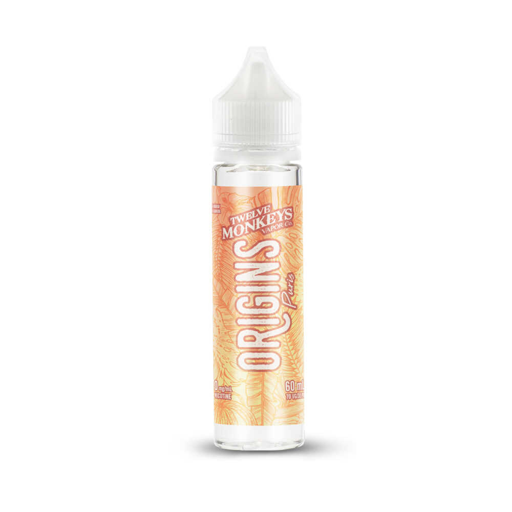 A 60mL bottle of Puris Twelve Monkeys Origins E-Liquid