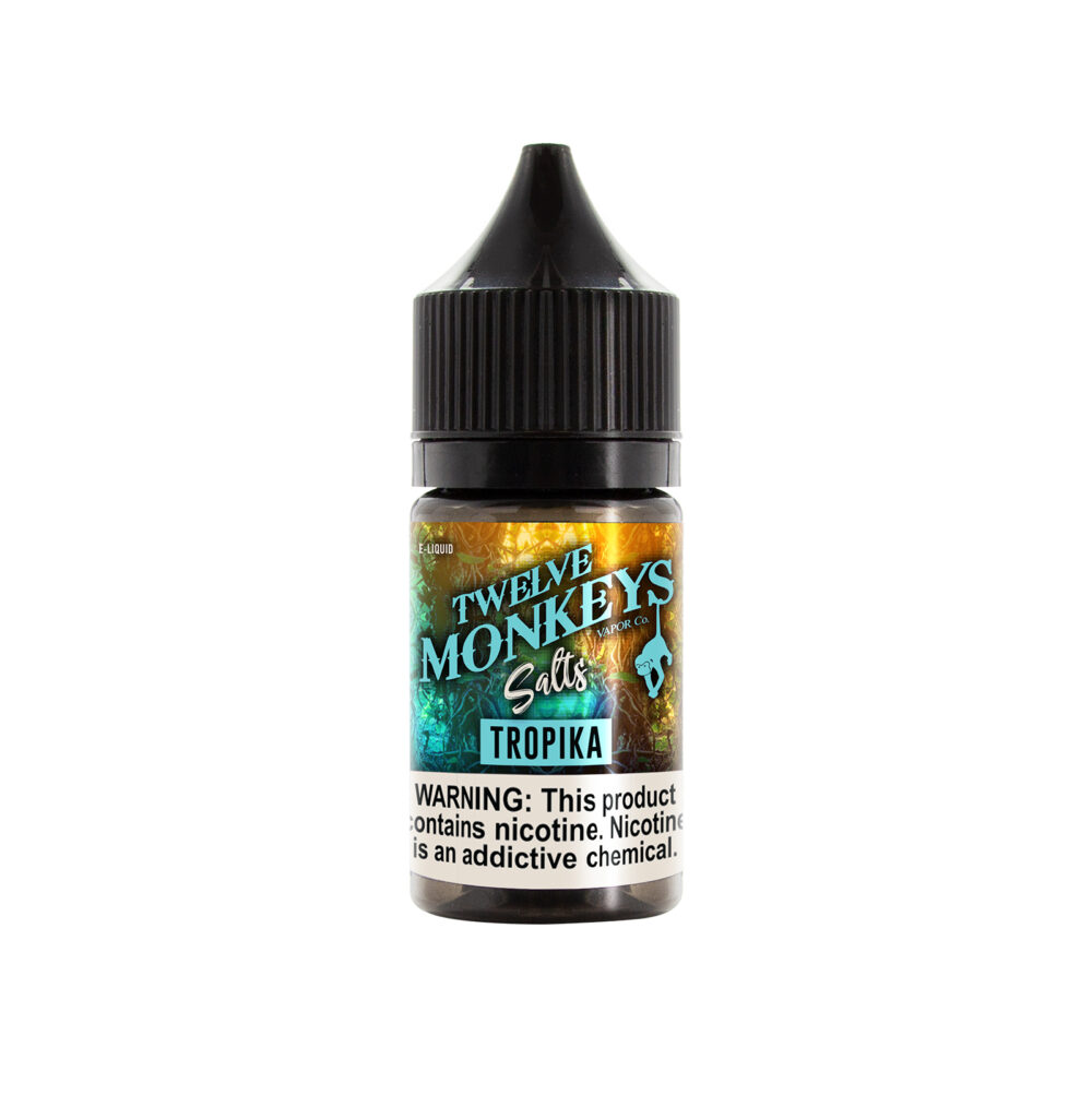 A 30mL bottle of Tropika SALTS Twelve Monkeys E-Liquid