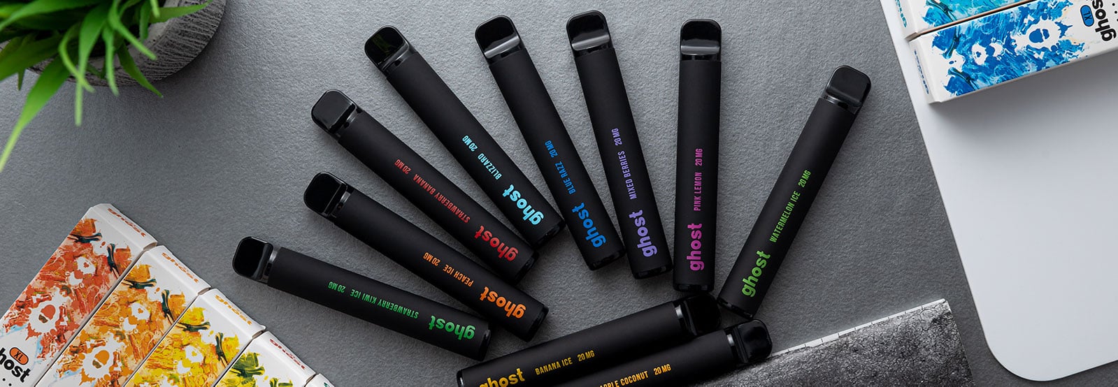 Various flavors of the Ghost Disposable Vape