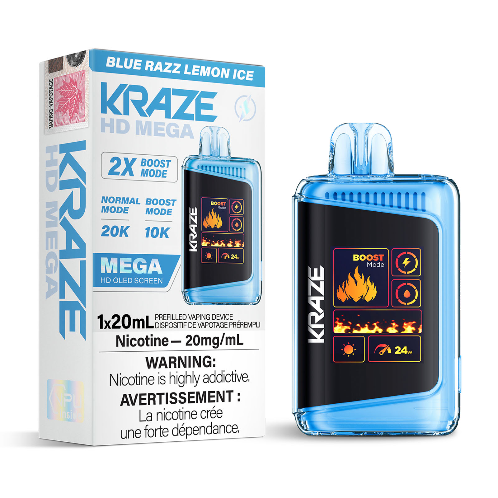 Blue Razz Lemon Ice Kraze HD Mega Disposable Vape | 20mL Blue Razz Lemon Ice Kraze HD Mega Disposable Vape | 20mL