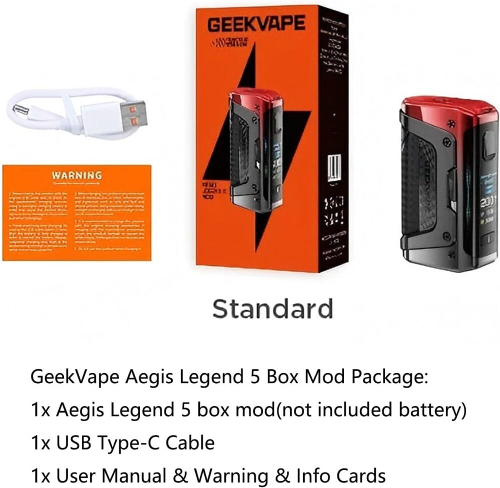 A photo of the GeekVape Aegis Legend 5 box content and what is included