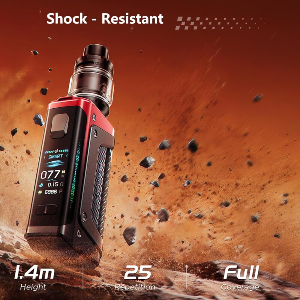 A photo illustrating GeekVape Aegis Legend 5 device's shock resistance