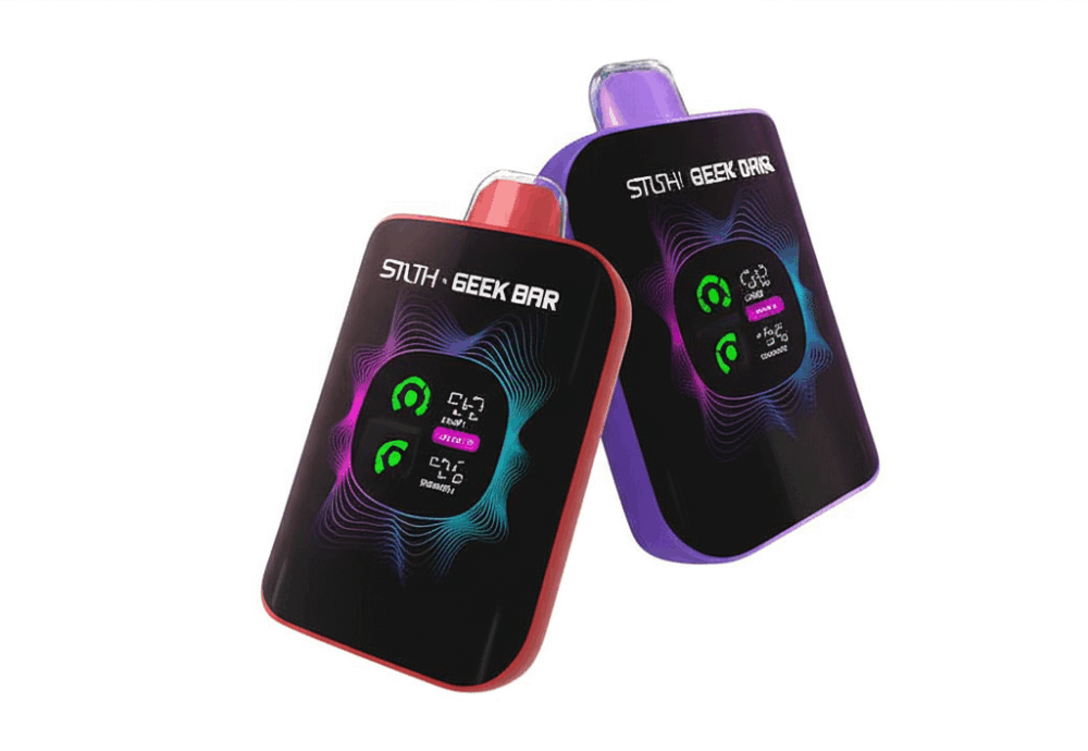 A photo of two STLTH X GEEKBAR Disposable Vape devices
