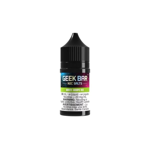 A picture of a 30mL Geek Bar White Grape Ice nicotine salt e-liquid