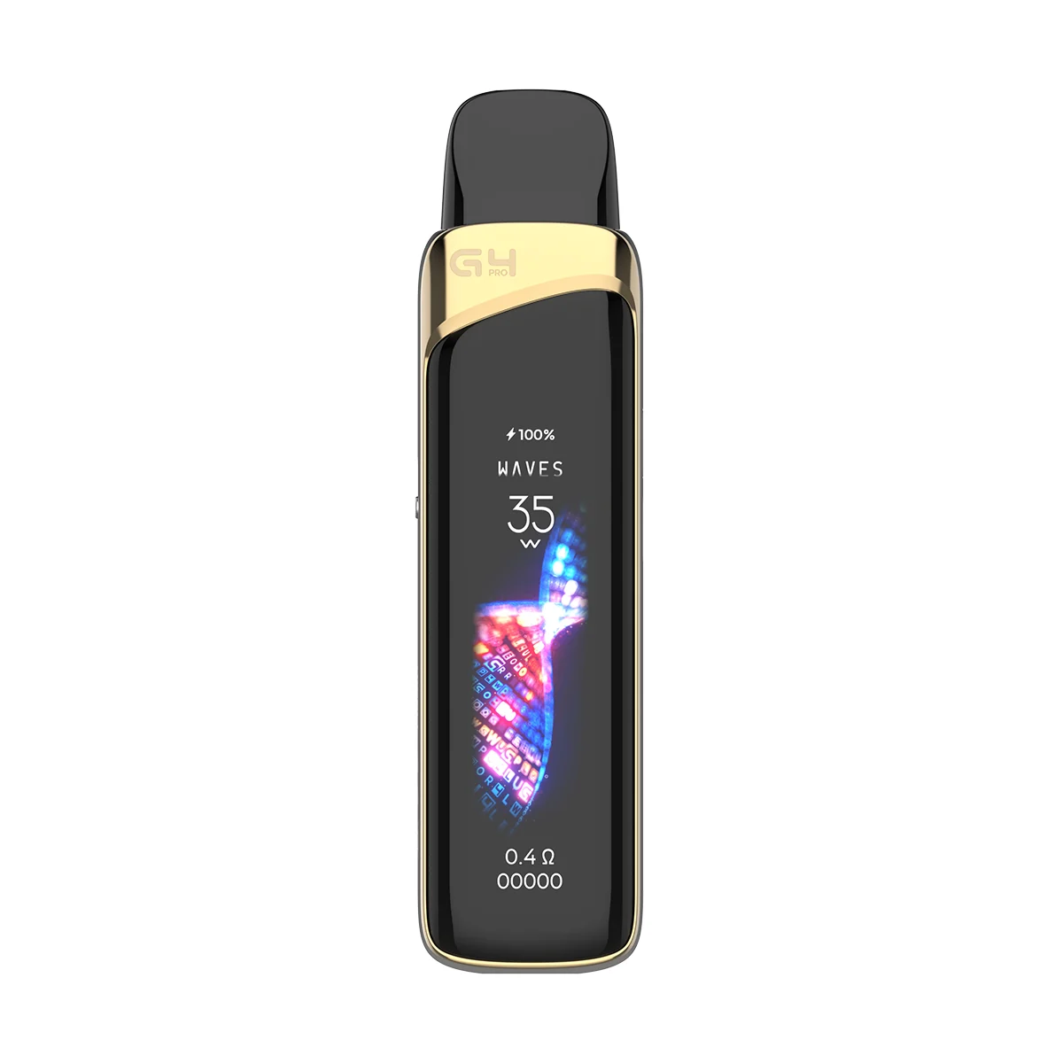 A picture of the Uwell Caliburn G4 Pro pod kit view of the front and screen