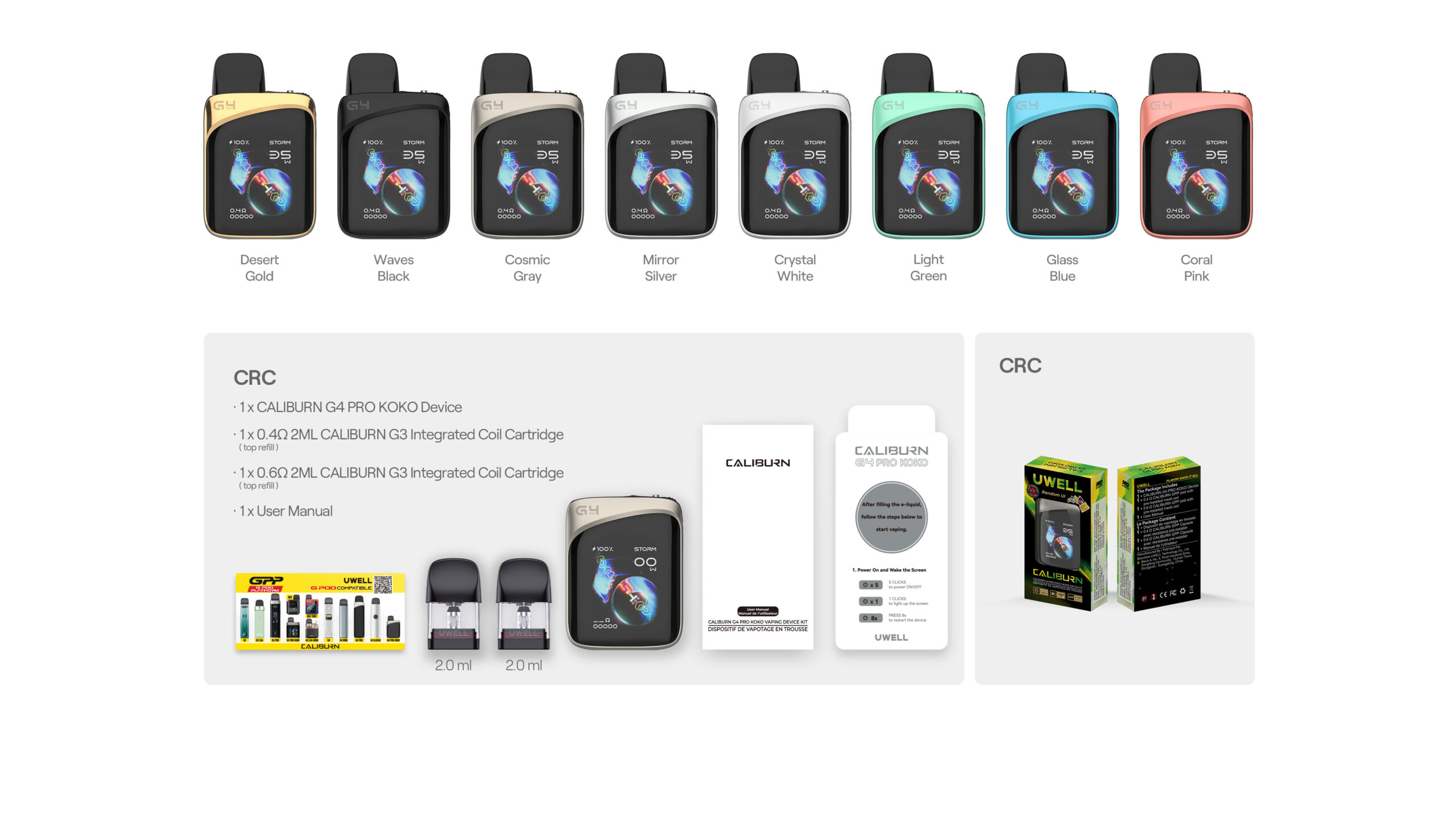 A picture of the Uwell G4 Pro Koko Pod Kit box contents