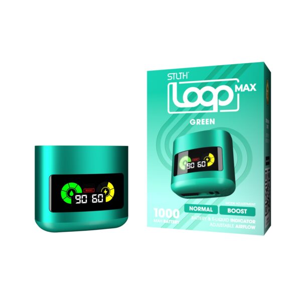 A picture of the green version of the STLTH Loop Max Pod Device