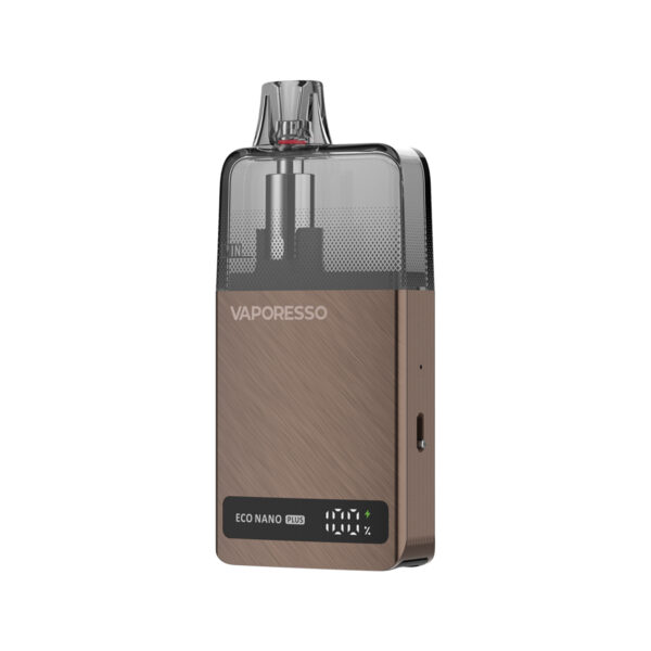 A picture of the Vaporesso ECO Nano Plus Pod Vape device in Mocha Brown Color