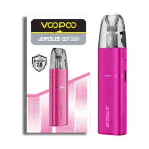 Pink Argus G3 Mini 30W pod device displayed alongside its packaging featuring branding and specifications.