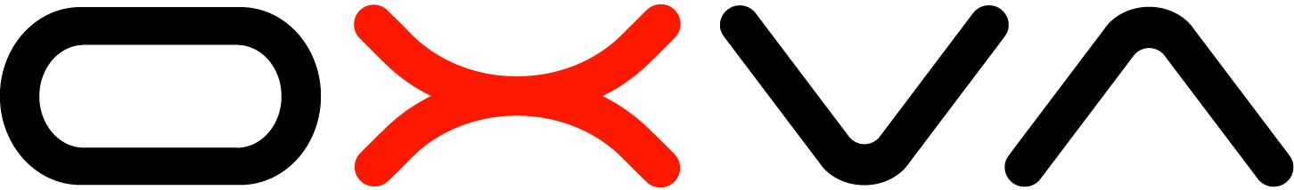 Logo featuring the text OXVA with a red X between the letters, in a modern, bold font.