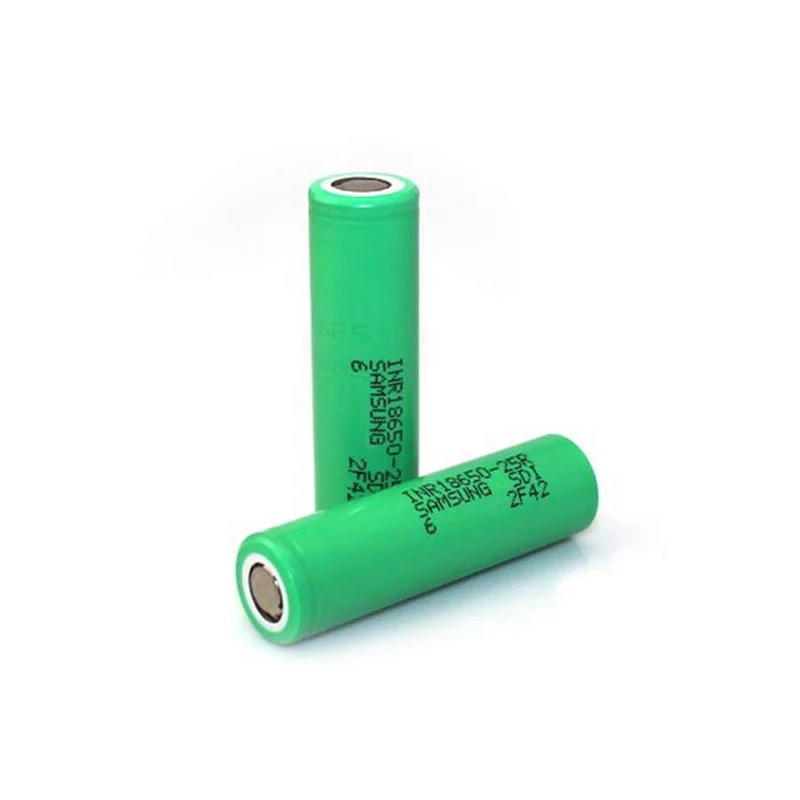 A picture of two Samsung 25R 18650 batteries