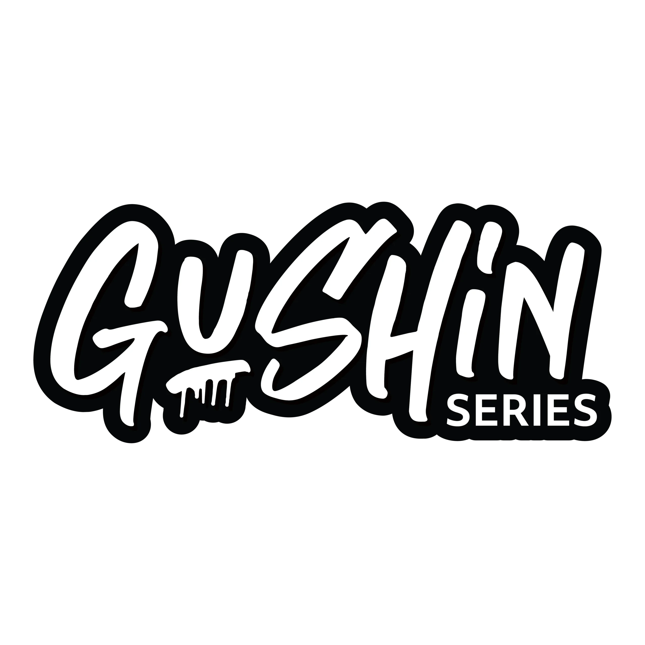 Logo for Gushin Series featuring bold, stylized lettering in black and white.