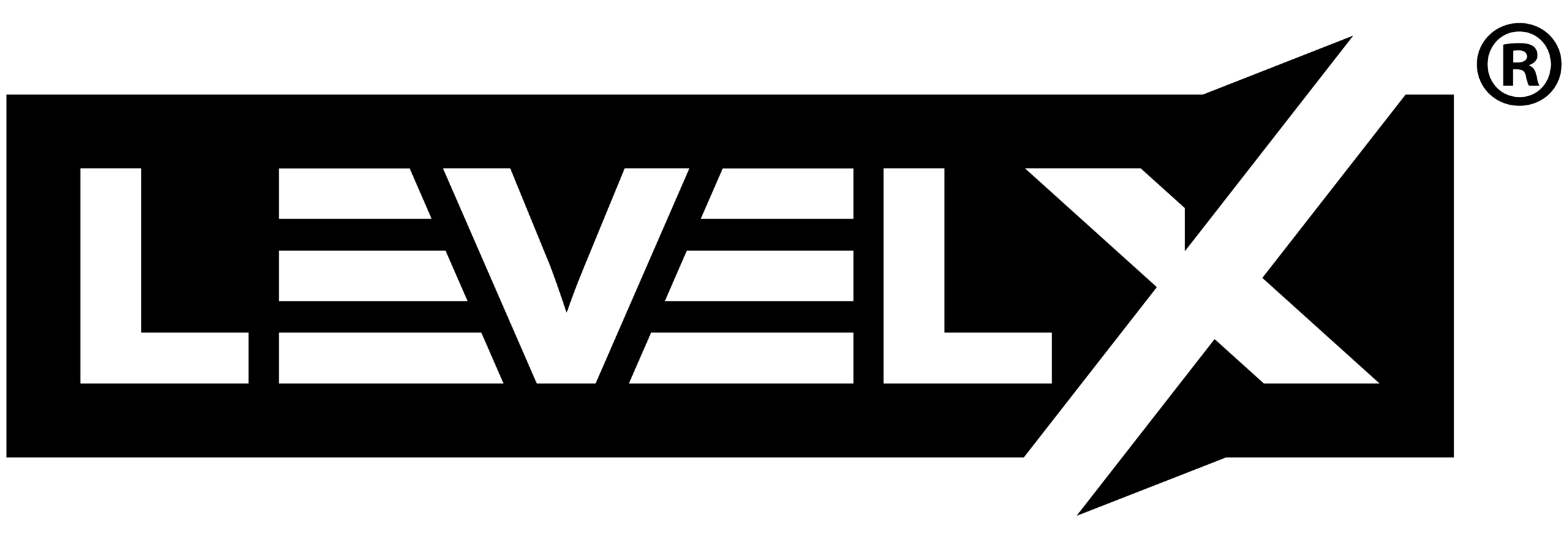 Black logo featuring the text Level X in a modern font, designed for branding purposes.
