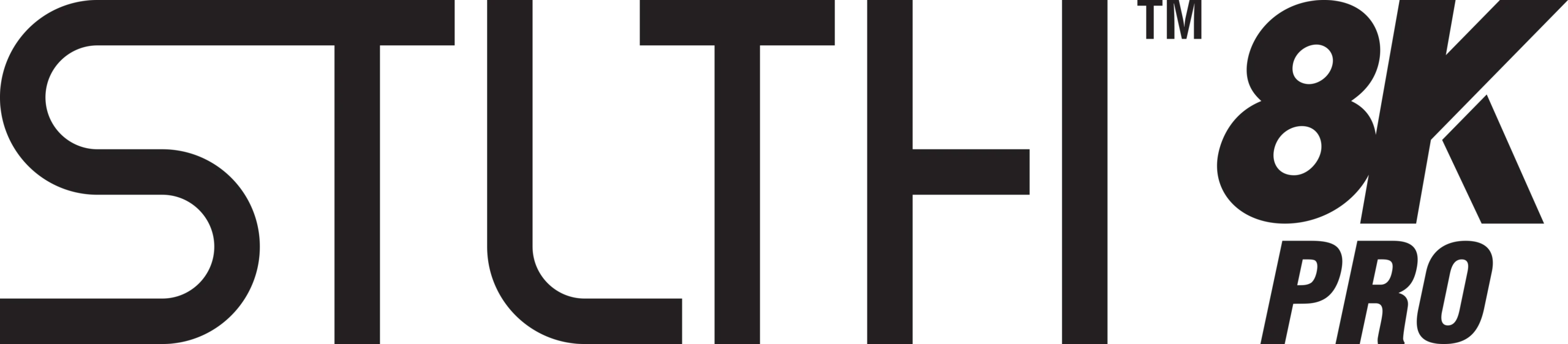 STLTH 8K PRO logo in bold black text on a white background.