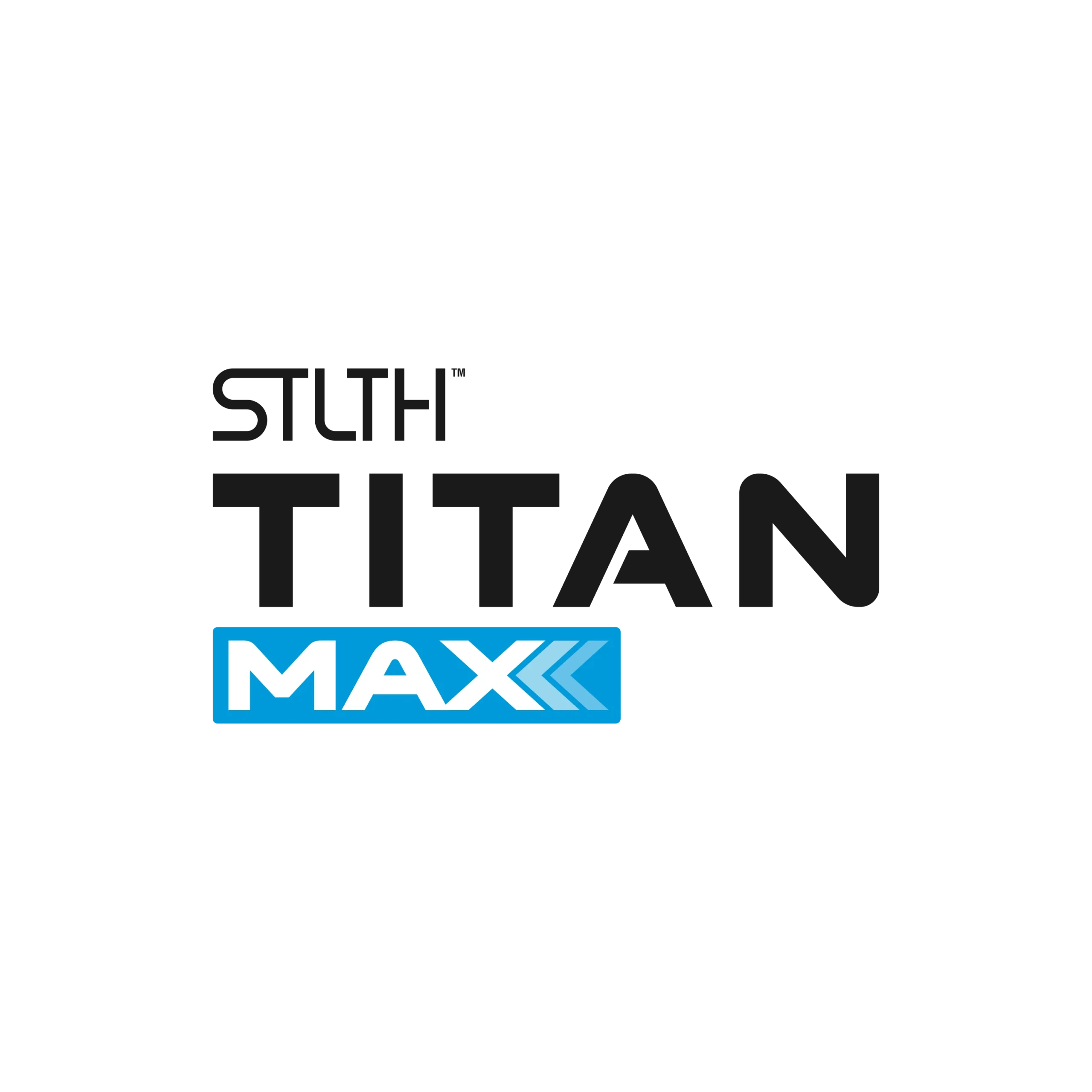 Logo featuring the text STLTH TITAN MAX with a blue accent and arrow design.