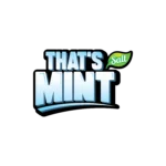 Logo featuring the text Thats Mint in blue with a green leaf and the word Salt in smaller text.