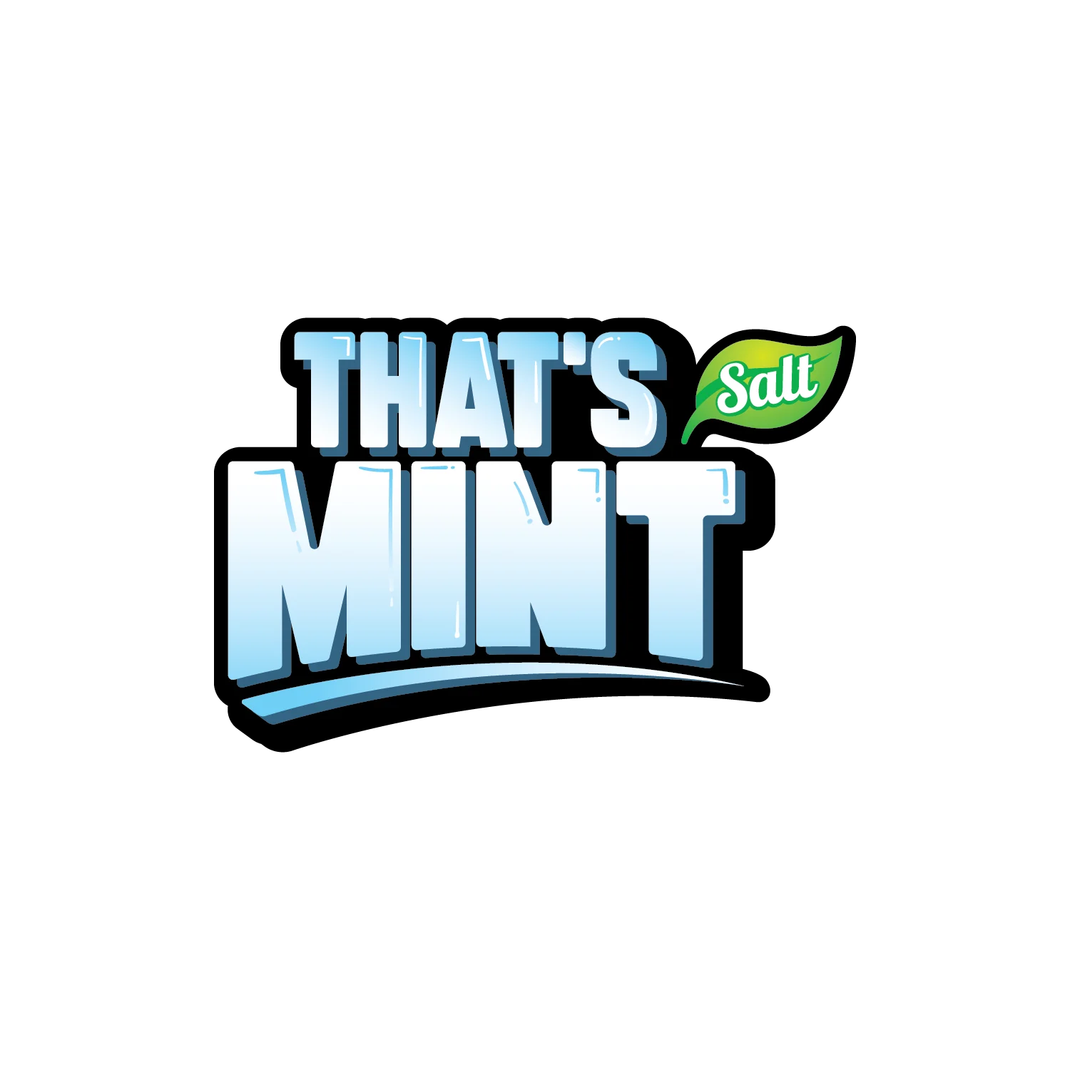 Logo featuring the text Thats Mint in blue with a green leaf and the word Salt in smaller text.