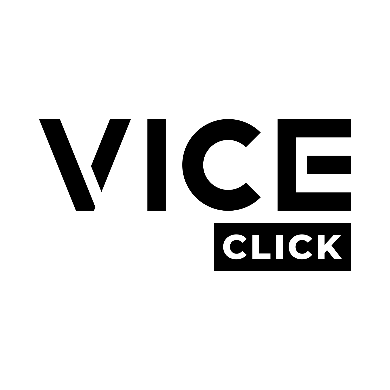 Black logo featuring the word VICE in bold, stylized font with CLICK below it in a smaller size.