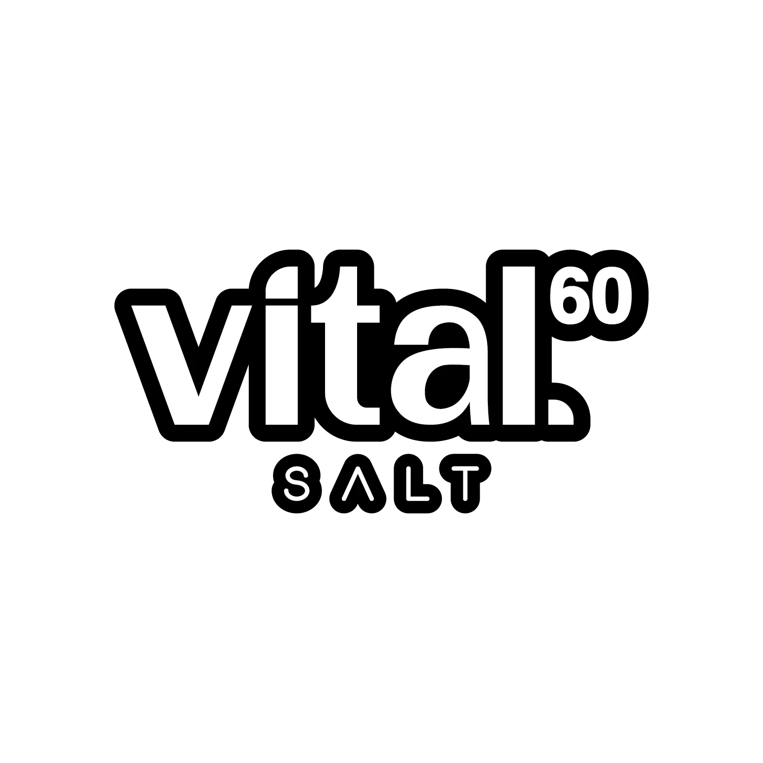 Logo for VITAL 60 SALT featuring bold typography in black and white.