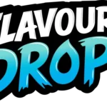 Logo for Flavour Drop featuring bold, stylized text in blue and white colors.