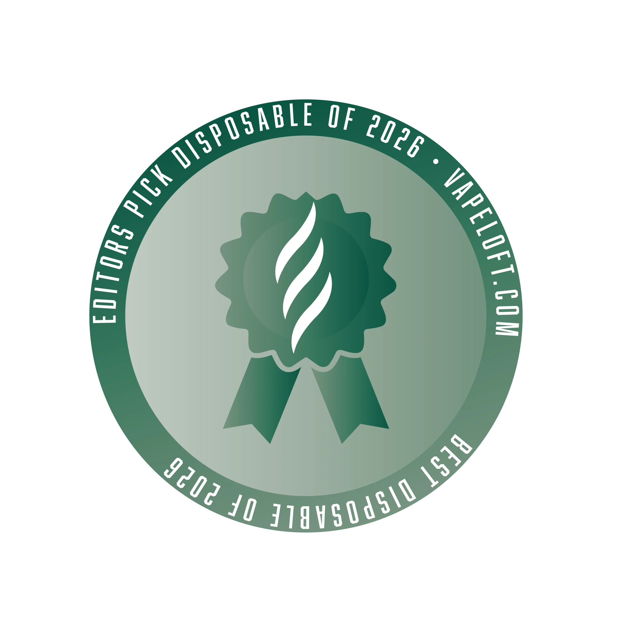 Green badge design featuring Editors Pick Disposable of 2026 and Best Disposable of 2026 text.