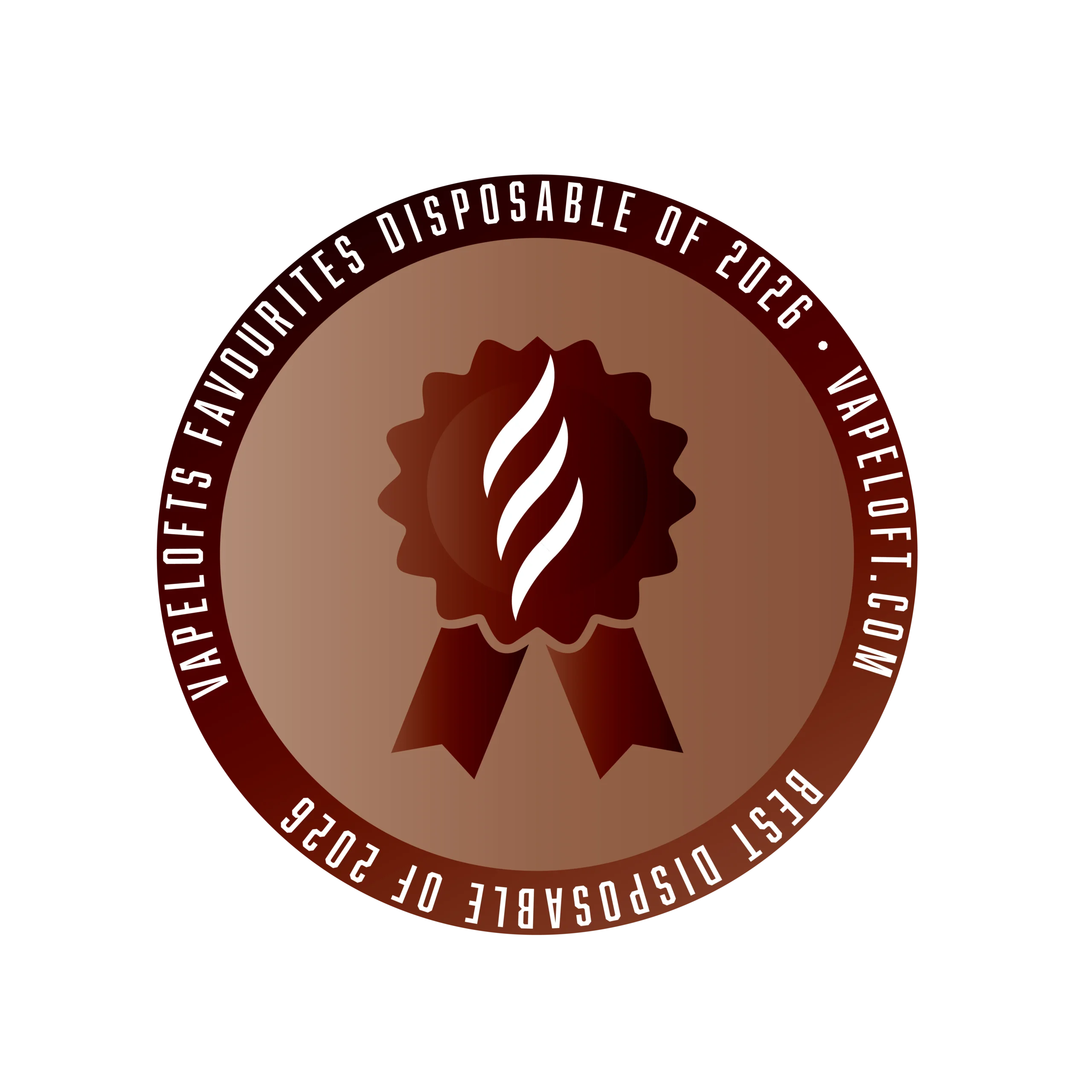 Seal design featuring VapeLofts Favourites Disposable of 2026 with a ribbon and flame icon.
