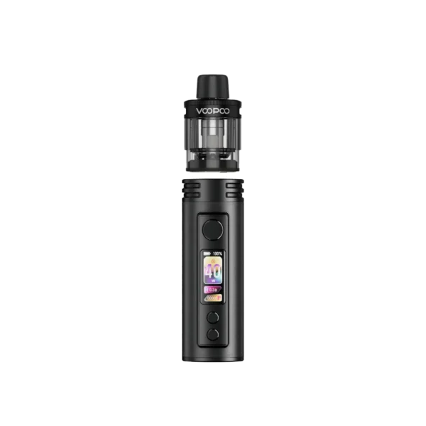 Black VOOPOO DRAG H40 Pro Pod Kit featuring a display screen and a clear tank on top.