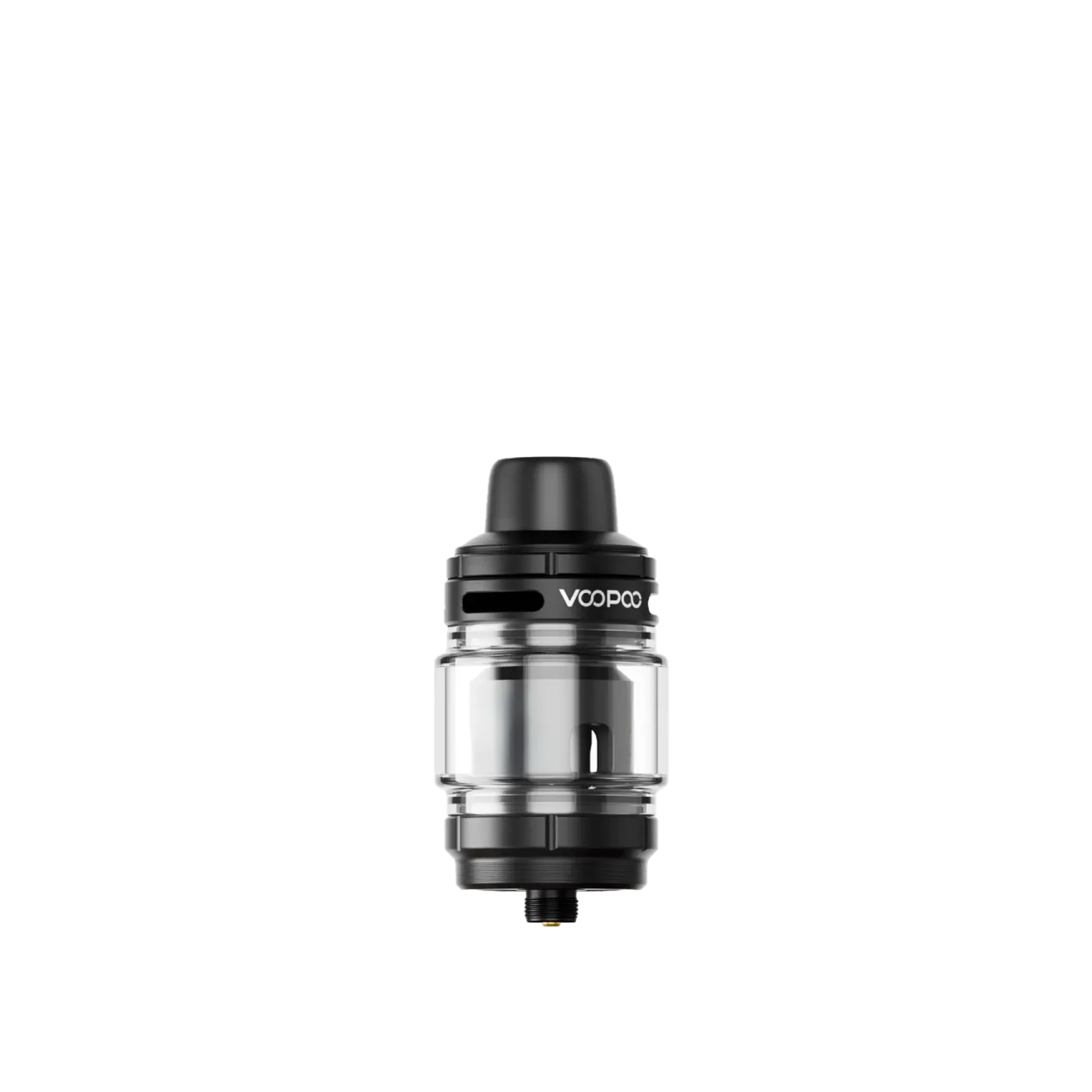 Black and clear VOOPOO UFORCE X Tank II with a 5ml capacity, featuring adjustable airflow and a sleek design.