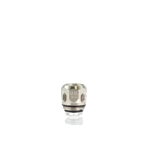 Close-up of a Vaporesso GT CCELL core coil designed for the NRG SE tank, featuring a metallic finish and clear base.