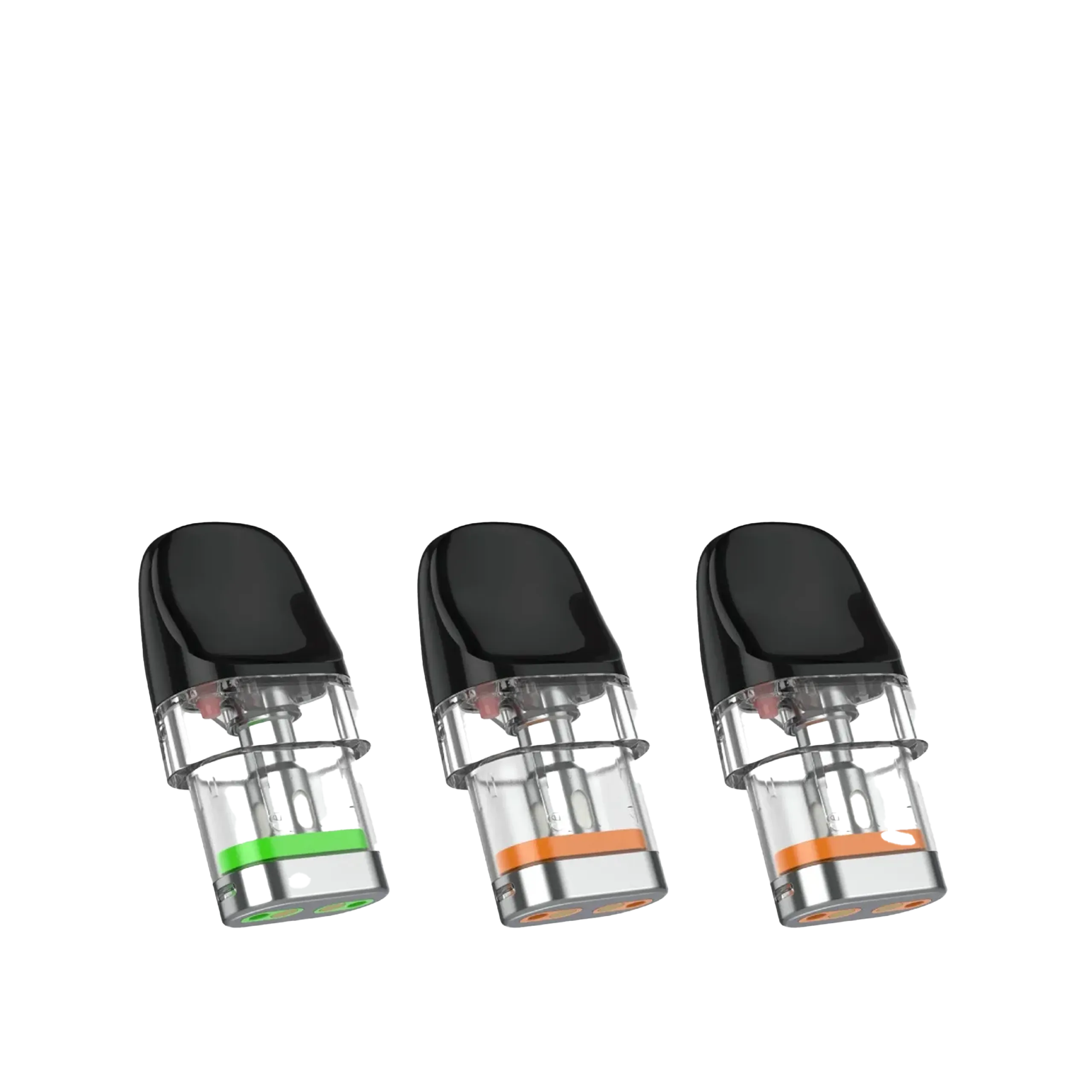 Three SMOK NOVO replacement pods in clear and black, featuring green and orange accents.
