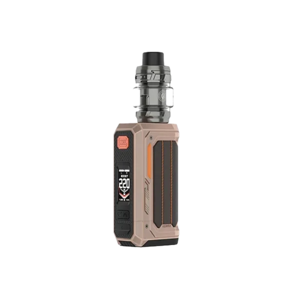 Vaporesso Armour Octa starter kit in rust bronze with a digital display and clear tank.
