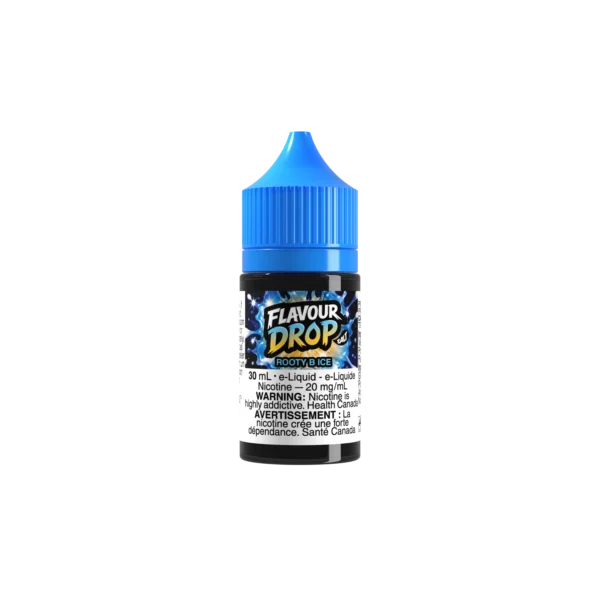 30ml bottle of Flavour Drop Rooty Ice e-liquid with blue cap, featuring nicotine warning label.