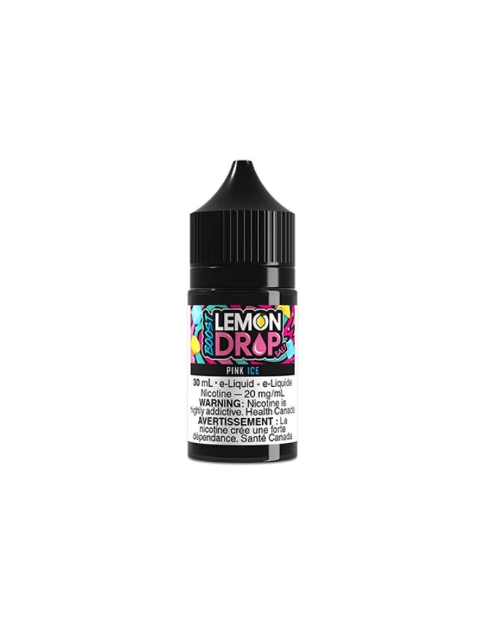 Bottle of pink ice by lemon drop boost salt e-liquid